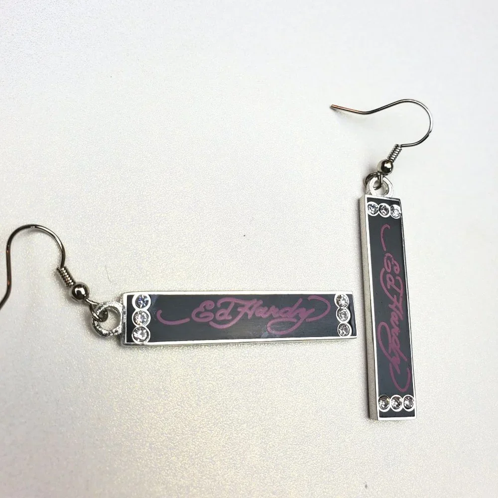 ED HARDY VINTAGE Style Earrings /Ed Hardy Logo Hoop Earrings - Picture 2 of 7